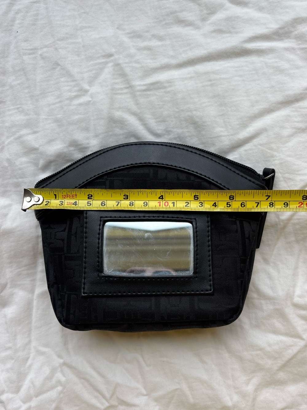 NWT ELLE Black Monogram Cosmetic Bag Makeup Pouch w/ Built-In Mirror - Picture 6 of 11